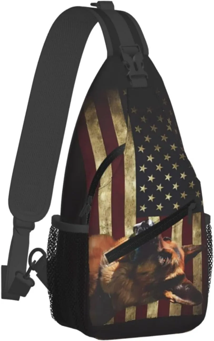 German Shepherd American Crossbody Backpack Dachshunds Dog Chest Bag Lightweight One Strap Backpack Multipurpose Travel Hiking For Men Women