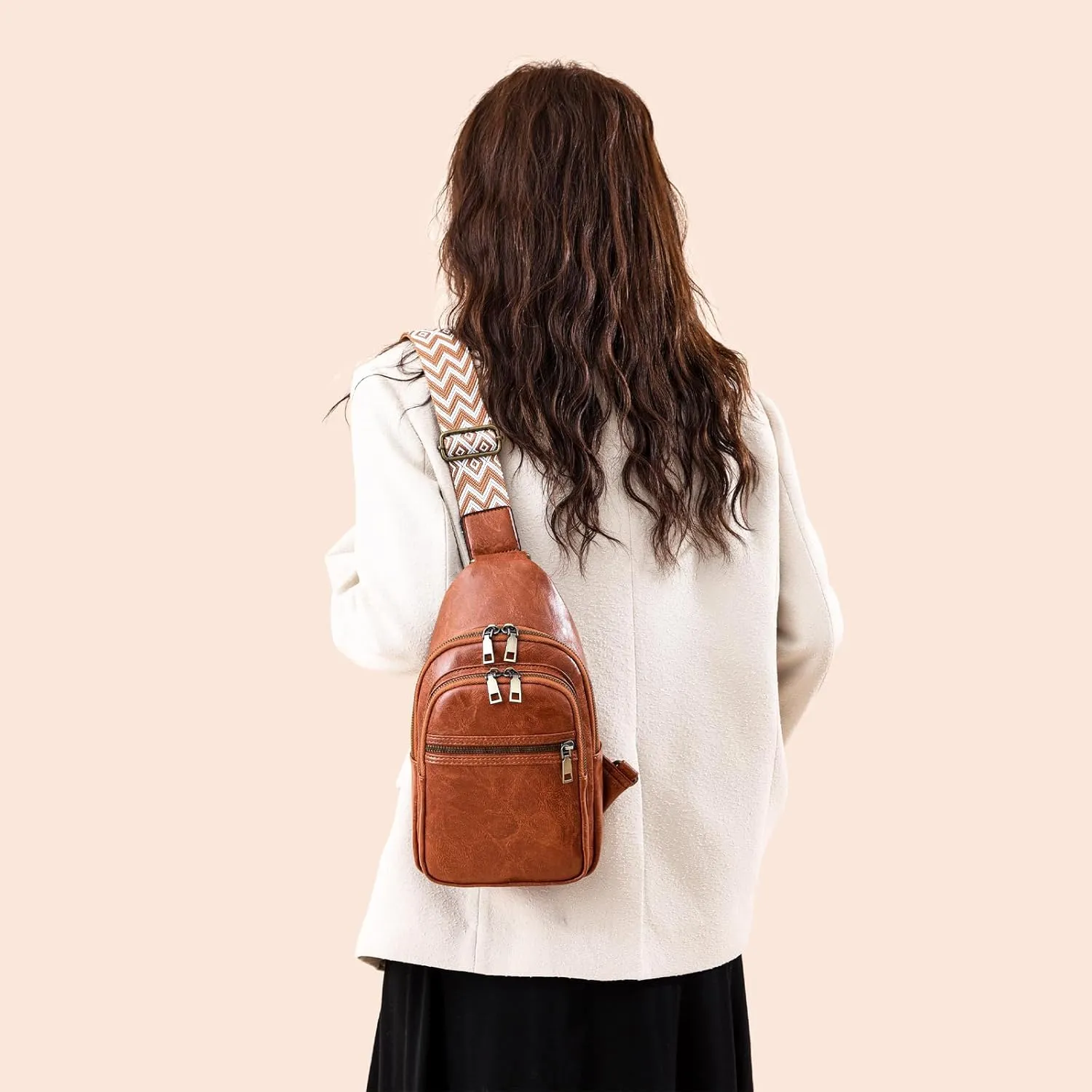 Gifts for Women Mom Christmas Gifts Birthday Small Sling Bag Leather Crossbody Fanny Packs Waist Pack for Traveling Brown