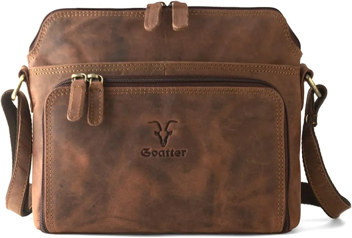 Goatter Women's Hunter Leather Casual Sling Bag Medium Coffee Brown
