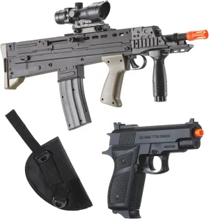 GoldenBall Airsoft L85 Spring-Powered Rifle and M77 Pistol Starter Kit with Holster (Black)