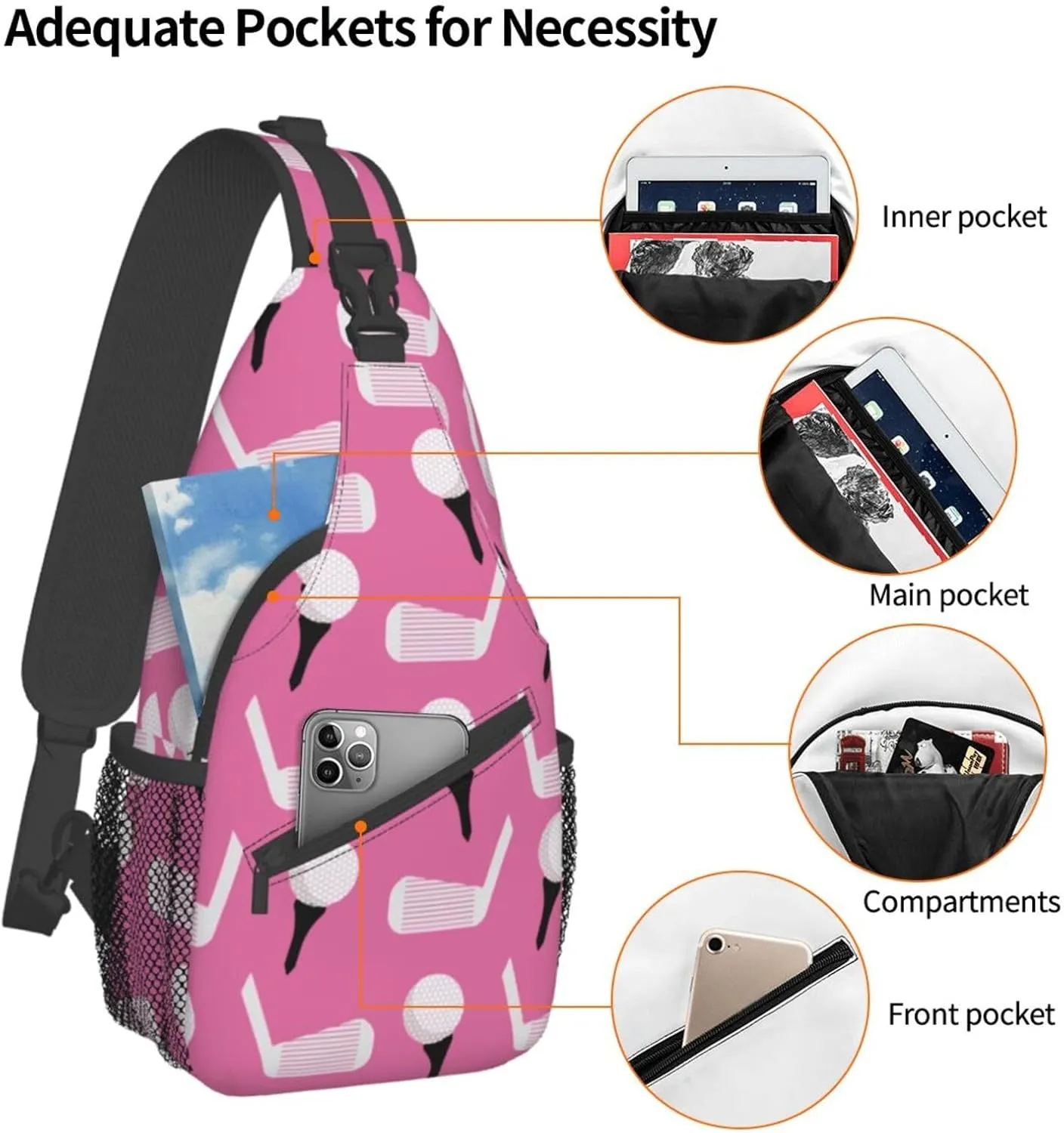 Golf Sport Crossbody Bag Golf Shoulder Bag Backpack Sport Sling Bag Chest Casual Daypack for Outdoor
