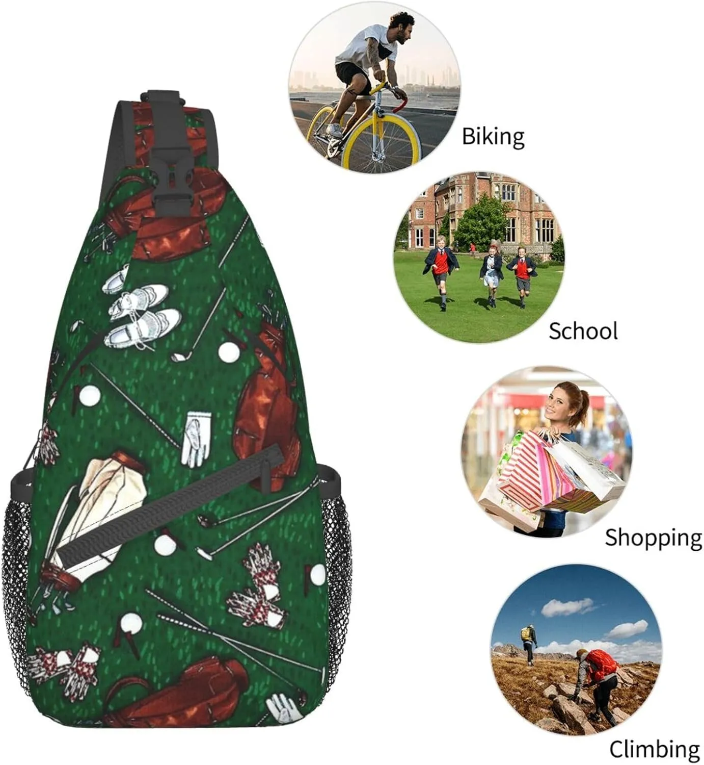 Golf Sport Crossbody Bag Golf Shoulder Bag Backpack Sport Sling Bag Chest Casual Daypack for Outdoor