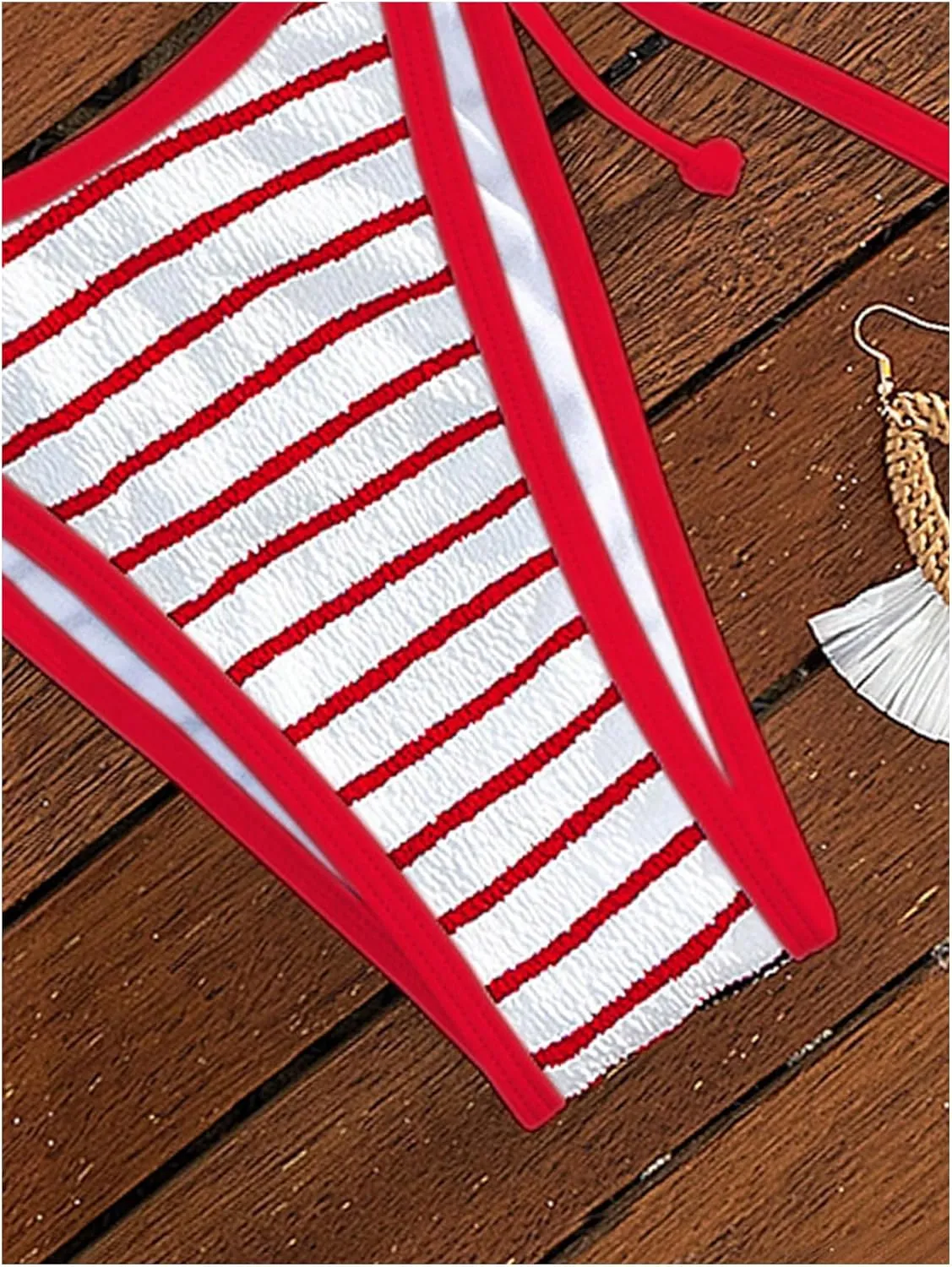 GORGLITTER Women's 2 Piece Striped Swimsuits High Cut Tie Side Halter Triangle Sling Bikini Set Swimwear