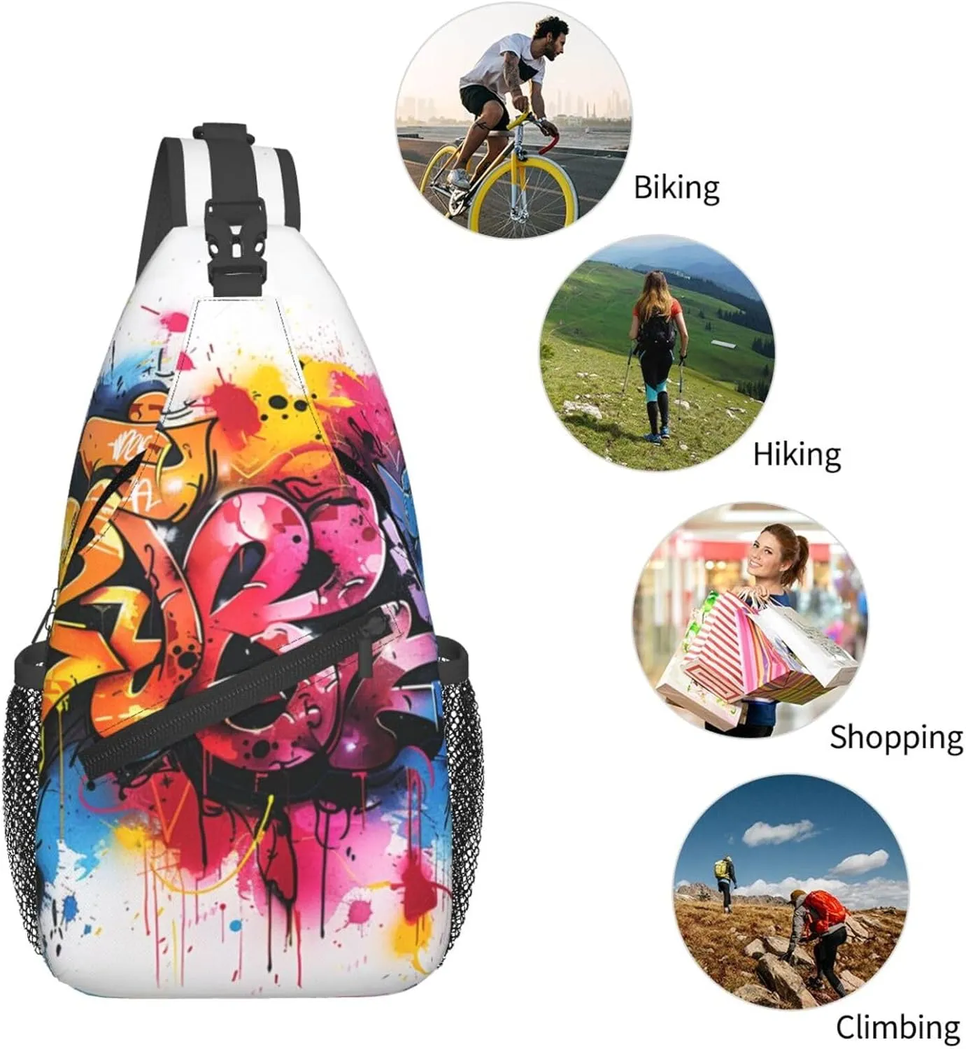 Graffiti Art Crossbody Sling Bag For Women Men Adjustable Lightweight Chest Bag Shoulder Bag Sling Backpack Casual Daypack For Sport Travel Hiking