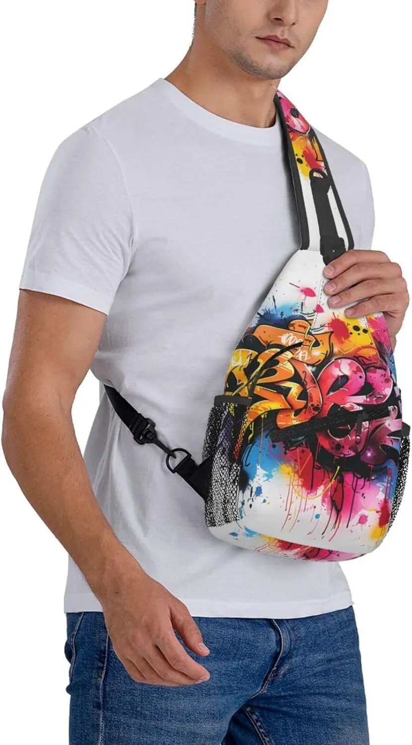 Graffiti Art Crossbody Sling Bag For Women Men Adjustable Lightweight Chest Bag Shoulder Bag Sling Backpack Casual Daypack For Sport Travel Hiking