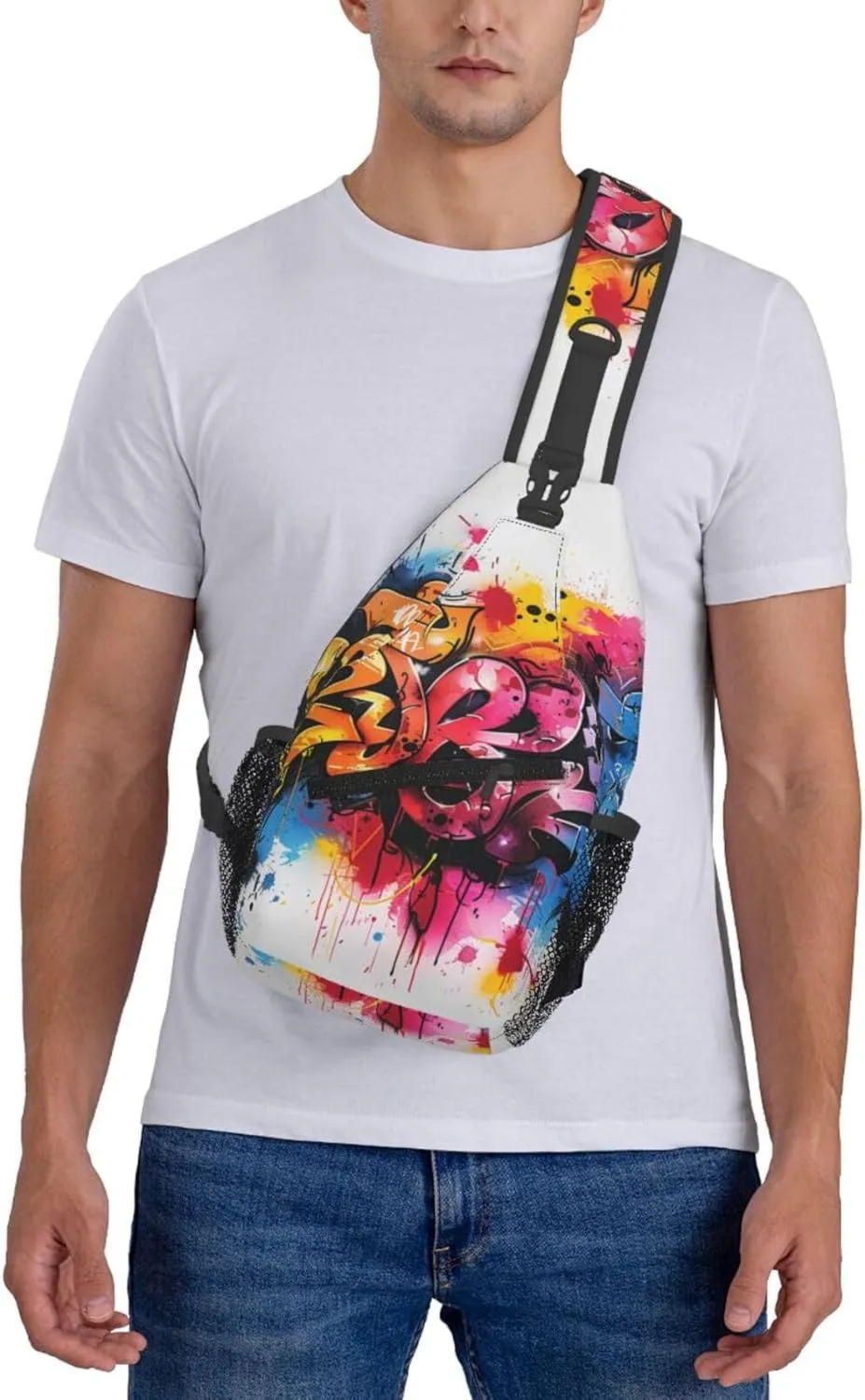 Graffiti Art Crossbody Sling Bag For Women Men Adjustable Lightweight Chest Bag Shoulder Bag Sling Backpack Casual Daypack For Sport Travel Hiking