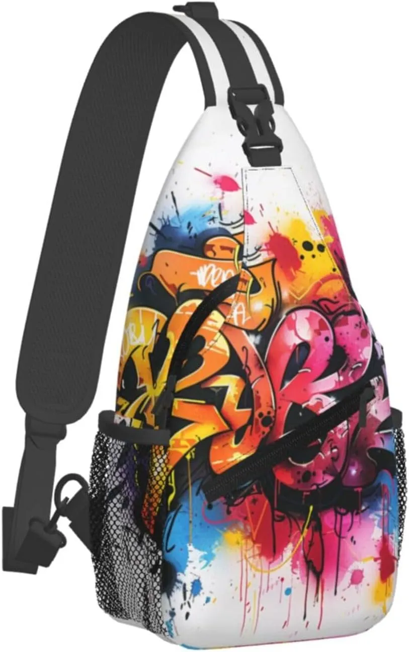 Graffiti Art Crossbody Sling Bag For Women Men Adjustable Lightweight Chest Bag Shoulder Bag Sling Backpack Casual Daypack For Sport Travel Hiking