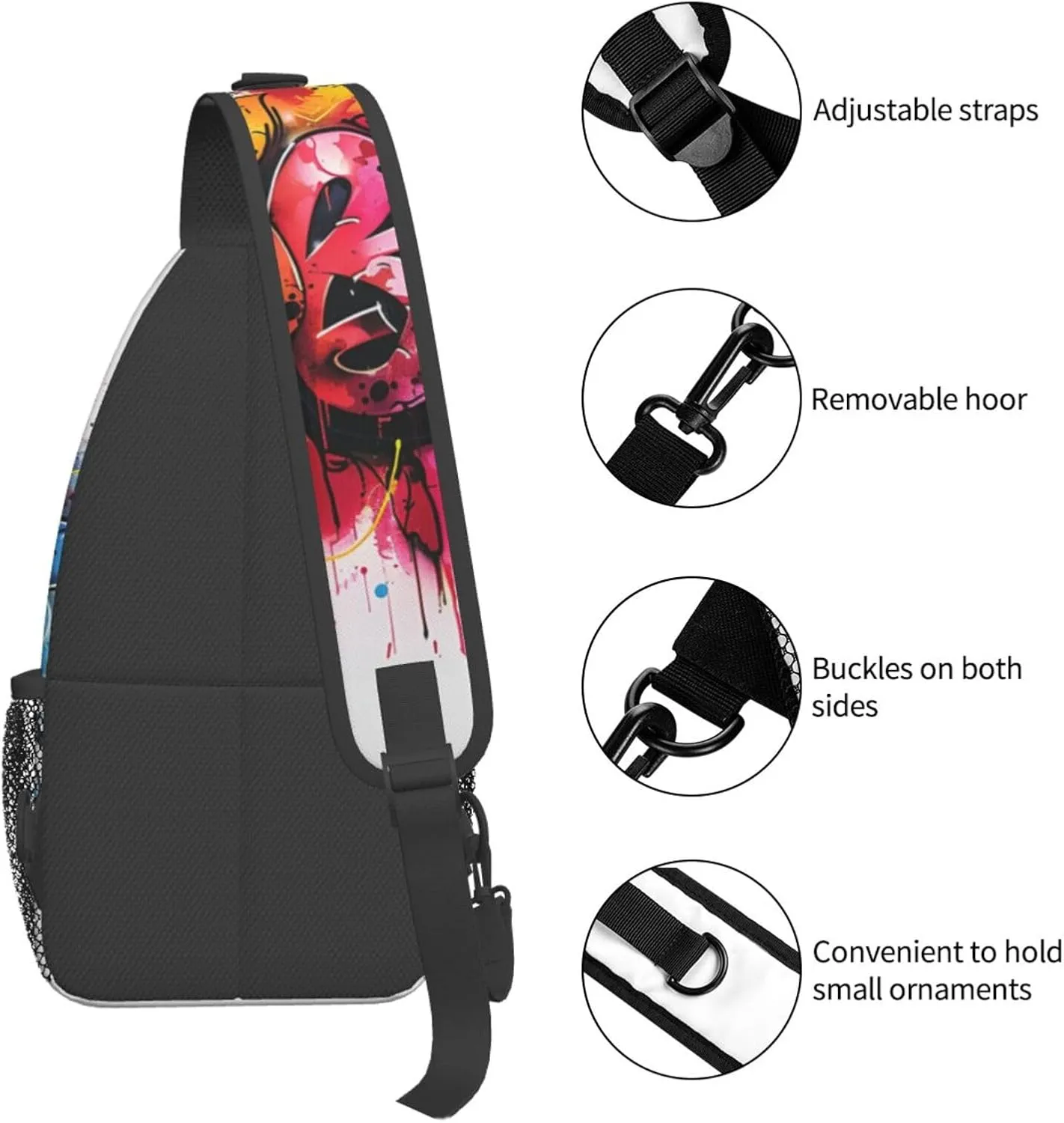 Graffiti Art Crossbody Sling Bag For Women Men Adjustable Lightweight Chest Bag Shoulder Bag Sling Backpack Casual Daypack For Sport Travel Hiking