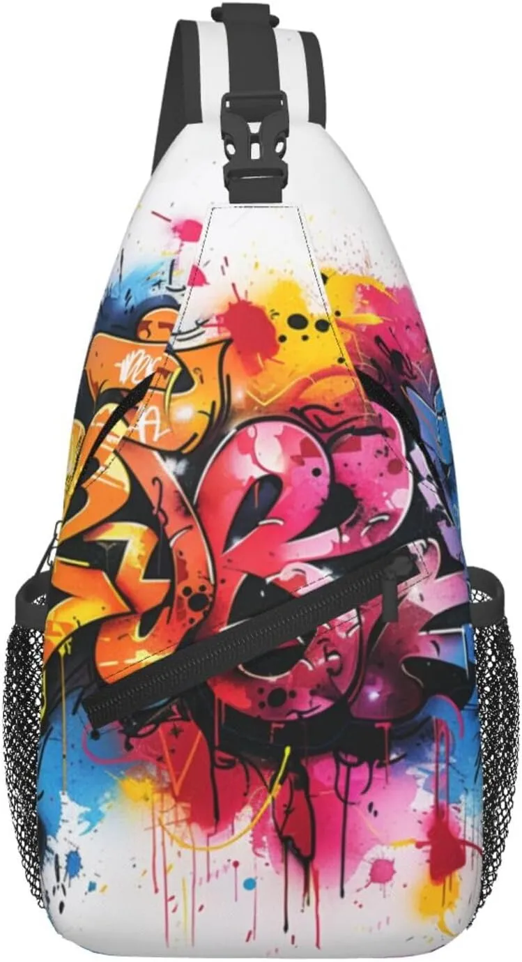 Graffiti Art Crossbody Sling Bag For Women Men Adjustable Lightweight Chest Bag Shoulder Bag Sling Backpack Casual Daypack For Sport Travel Hiking