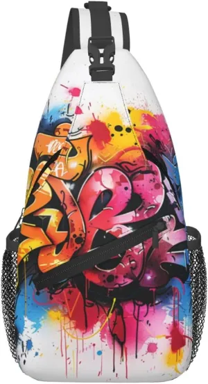 Graffiti Art Crossbody Sling Bag For Women Men Adjustable Lightweight Chest Bag Shoulder Bag Sling Backpack Casual Daypack For Sport Travel Hiking