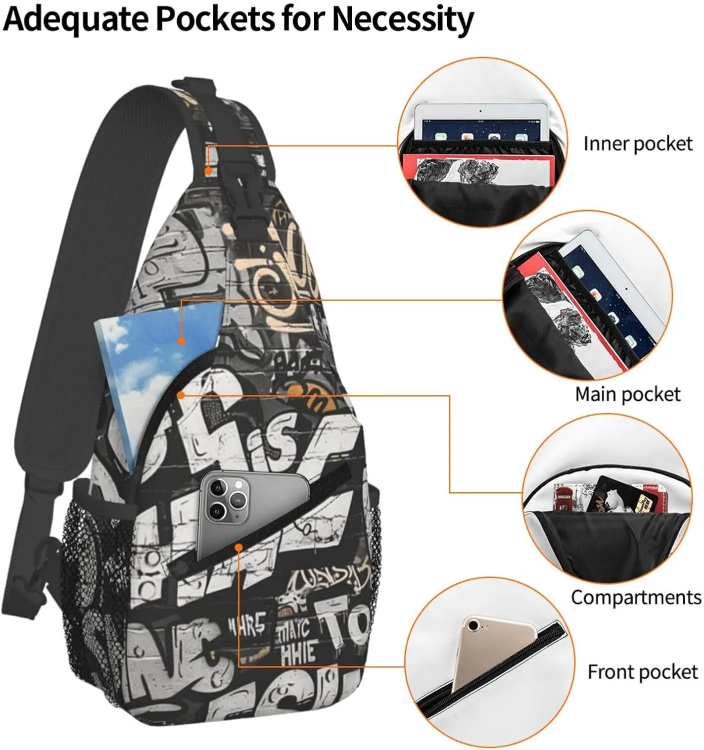 Graffiti Art Crossbody Sling Bag For Women Men Cute Chest Bag Shoulder Bag Sling Backpack Casual Sport Daypack For Travel Hiking