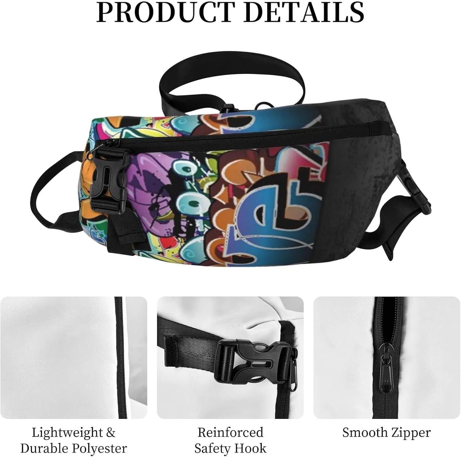 Graffiti Hip Hop Sling Bag, Crossbody Sling Backpack Shoulder Chest Bag For Women Men, Travel Hiking Daypack