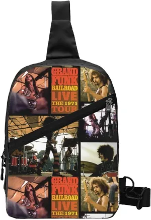 Grand Music Funk Railroad Crossbody Bag Chest Handbag Sling Backpack Adjustable Shoulder Bag Portable Outdoor Rucksack Foldable Multipurpose Daypack for Sport
