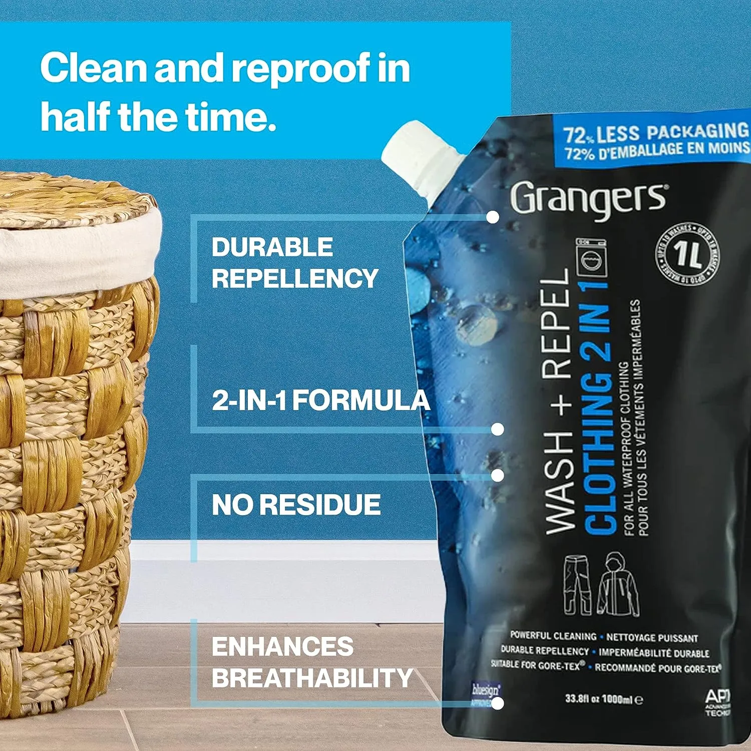 Grangers Wash   Repel Clothing 2in1 1L Refill Clothing Proofer