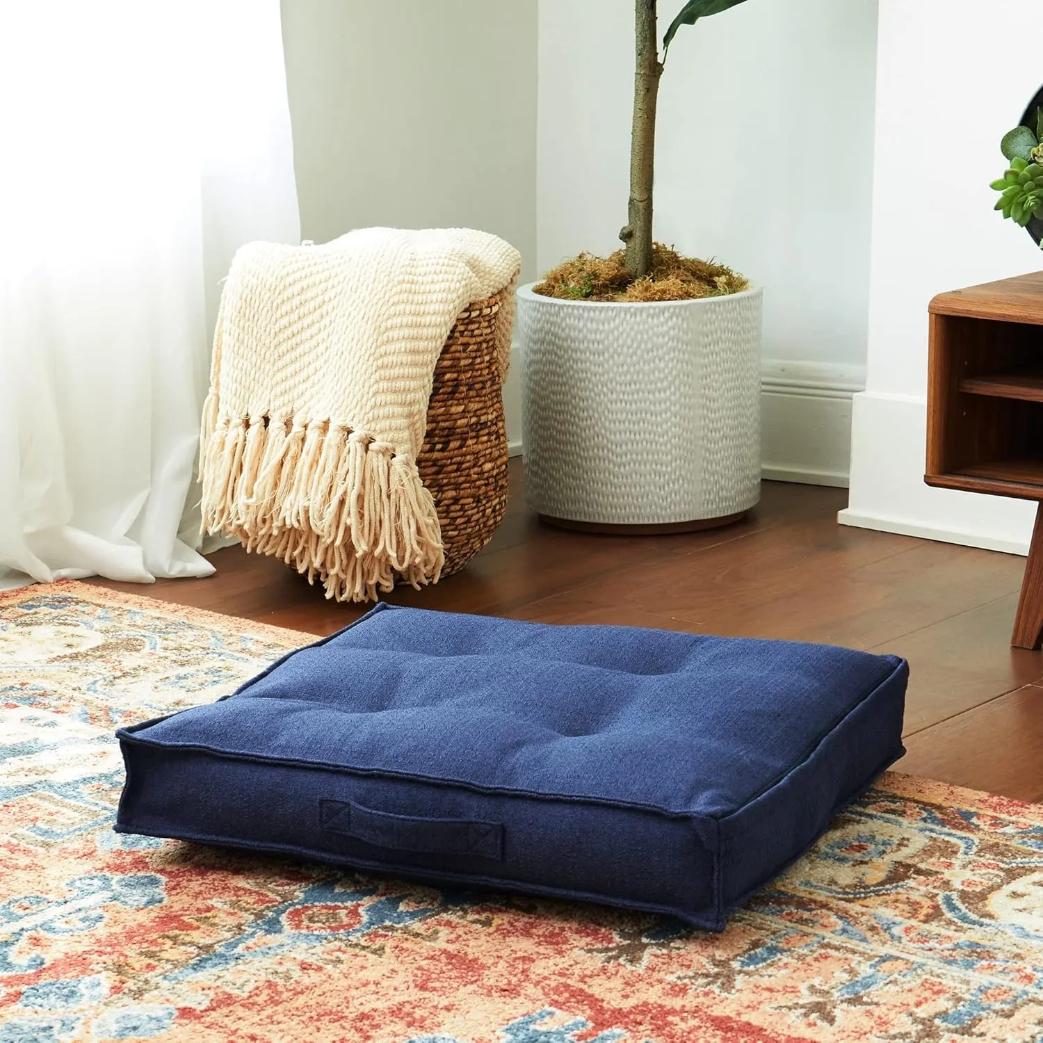 Greendale Home Fashions Square Tufted Floor Pillow with Removable Cover, Small (24"), Cobalt