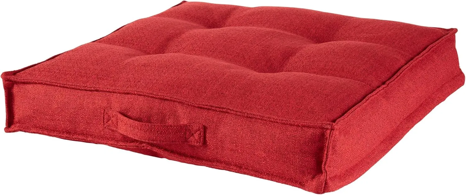 Greendale Home Fashions Square Tufted Floor Pillow with Removable Cover, Small (24"), Scarlet