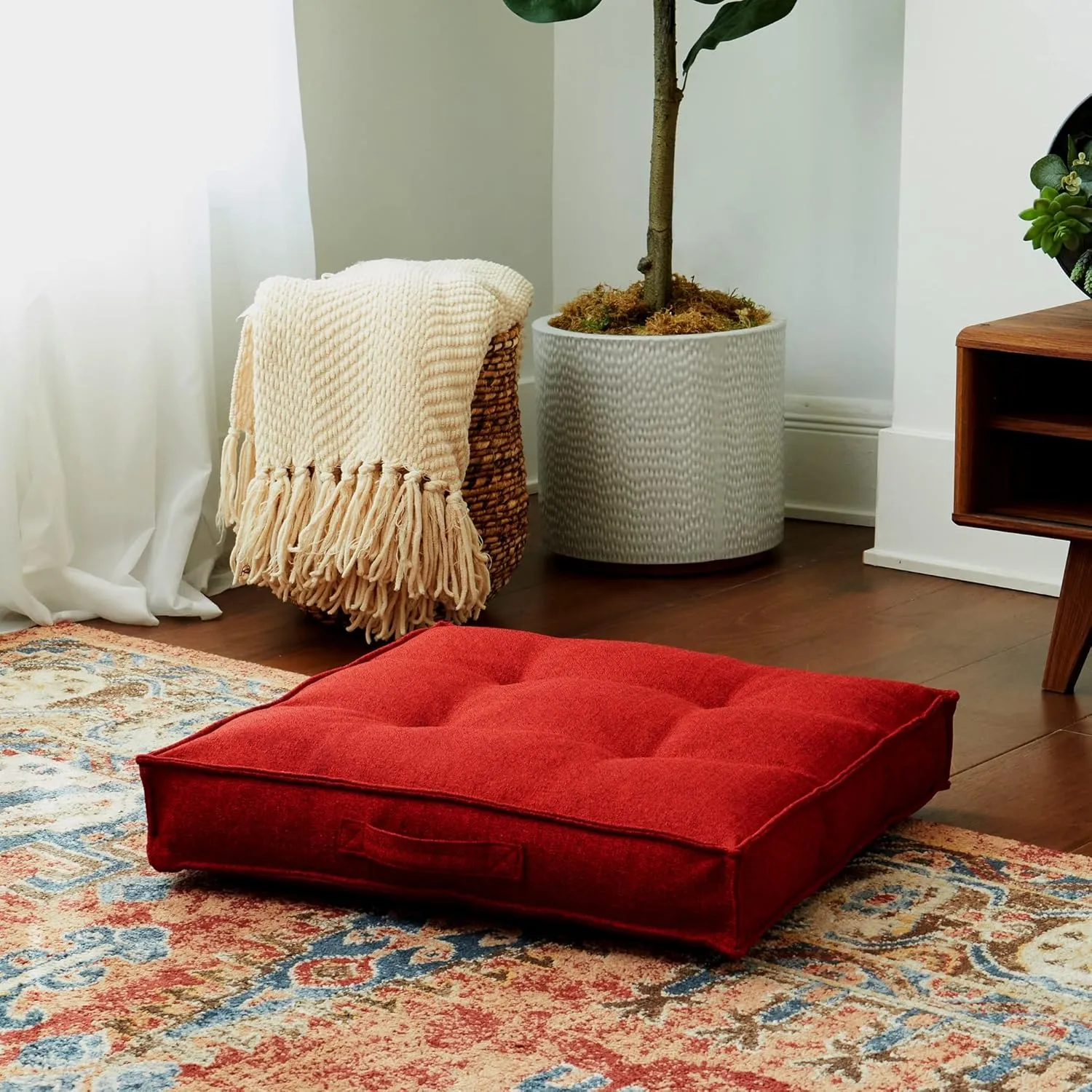 Greendale Home Fashions Square Tufted Floor Pillow with Removable Cover, Small (24"), Scarlet