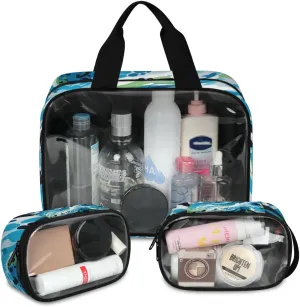 Greenish Colored Pattern Cosmetic Bag,3 Pcs Toiletry Bag Makeup Bag Travel Bag Set for Toiletries, With Handle Travel Enssential Toiletries,Set of 3 Abstraction