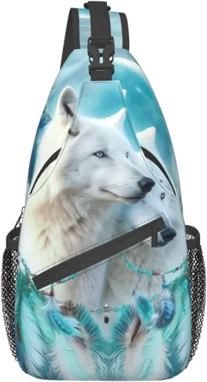 GTEVUTS Dream Catcher Navajo Wolves Crossbody Bag for Men Women- Psychedelic Chest Bag Boho Sling Bag Backpack Travel Daypack Fashion Shoulder Bags Outdoor