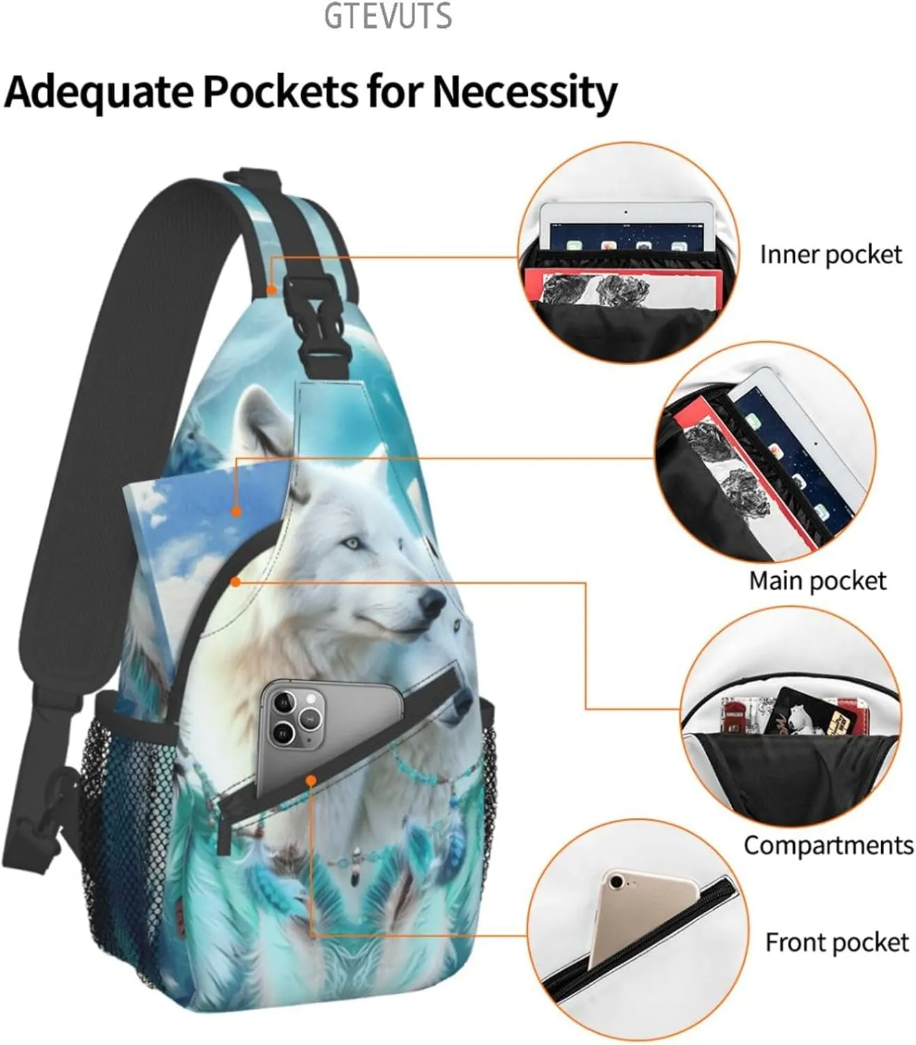 GTEVUTS Dream Catcher Navajo Wolves Crossbody Bag for Men Women- Psychedelic Chest Bag Boho Sling Bag Backpack Travel Daypack Fashion Shoulder Bags Outdoor