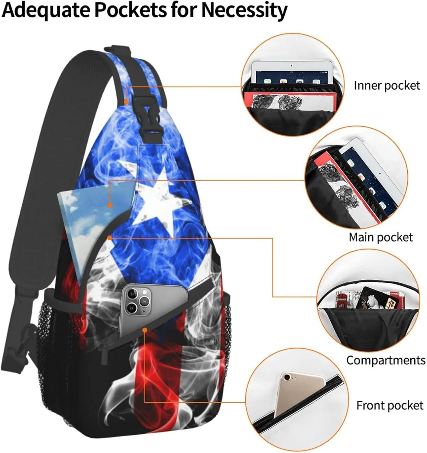 GTEVUTS Puerto Rico Flag Crossbody Bags for Women Men,Vintage Casual Sling Bag Chest Bag Abstract Shoulder Bag Travel Hiking Cycling Gym Sport Daypack Adult Backpack