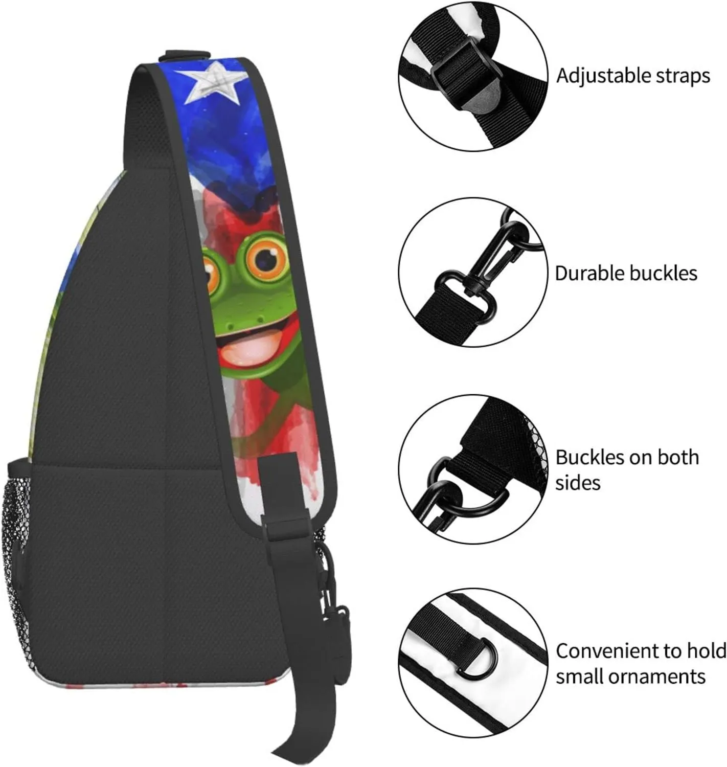 GTEVUTS Puerto Rico Flag Frog Crossbody Bags for Women Men,Vintage Casual Sling Bag Chest Bag Abstract Shoulder Bag Travel Hiking Cycling Gym Sport Daypack Adult Backpack