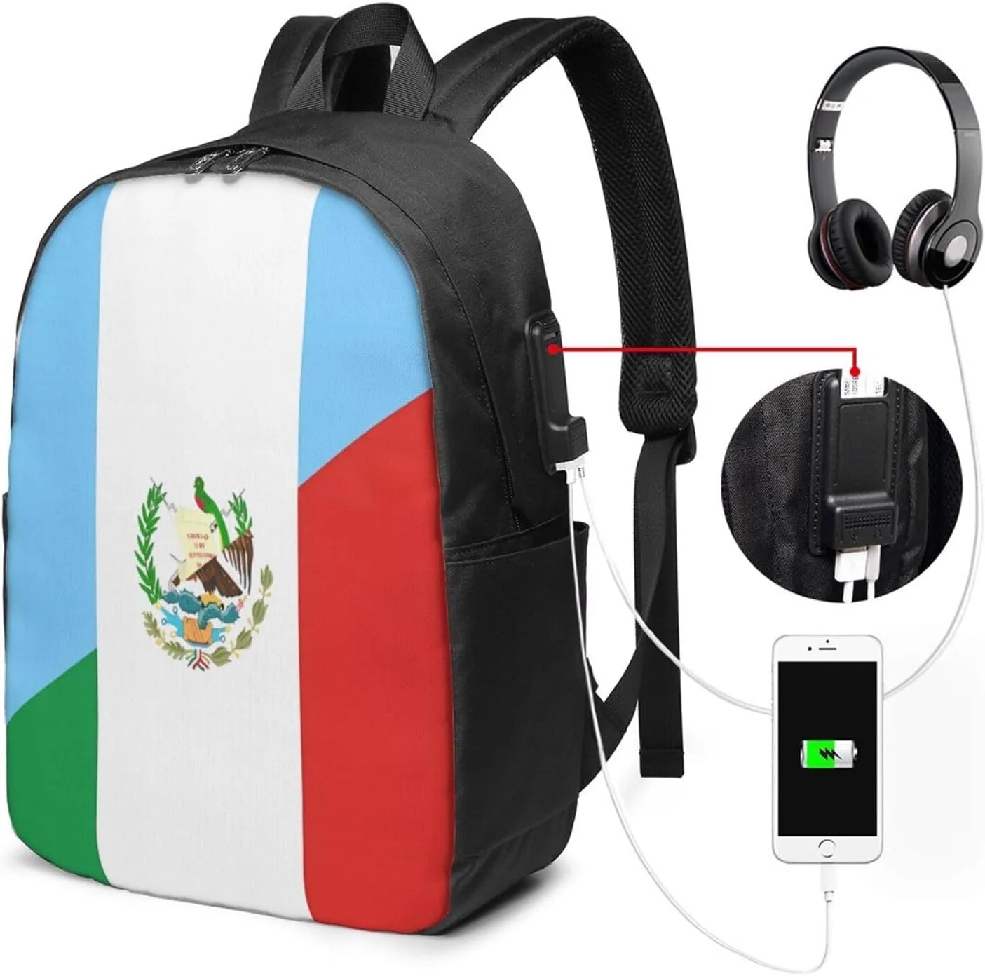 Guatemala Guatemalan Mexico Flag Laptop Backpacks Travel Backpack Casual Business Daypack Sport Rucksack Computer Bag Fits up to 17 Inch Notebook with USB Port