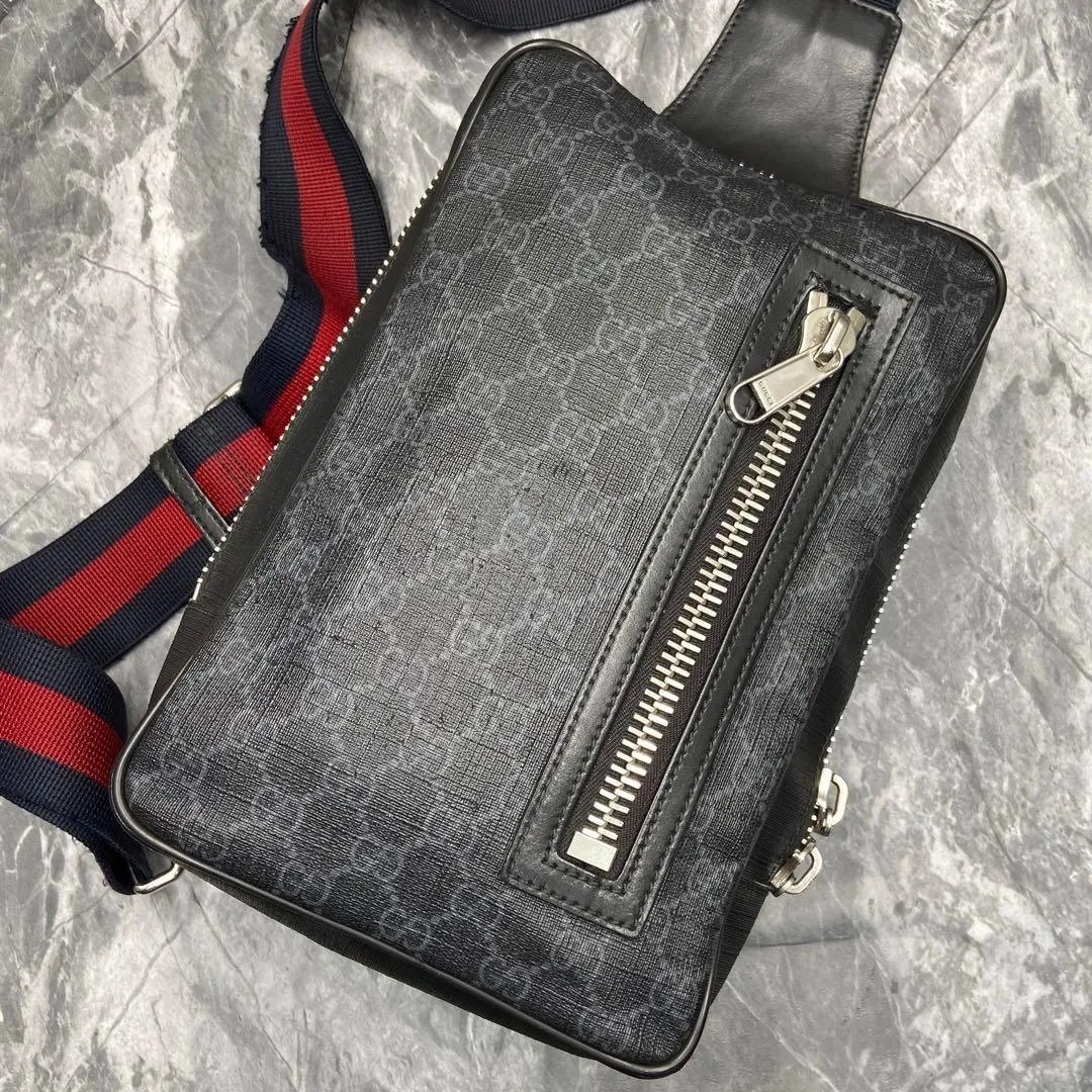 Gucci GG GG Supreme Sling Backpack Body Bag Waist Bag Black Men's