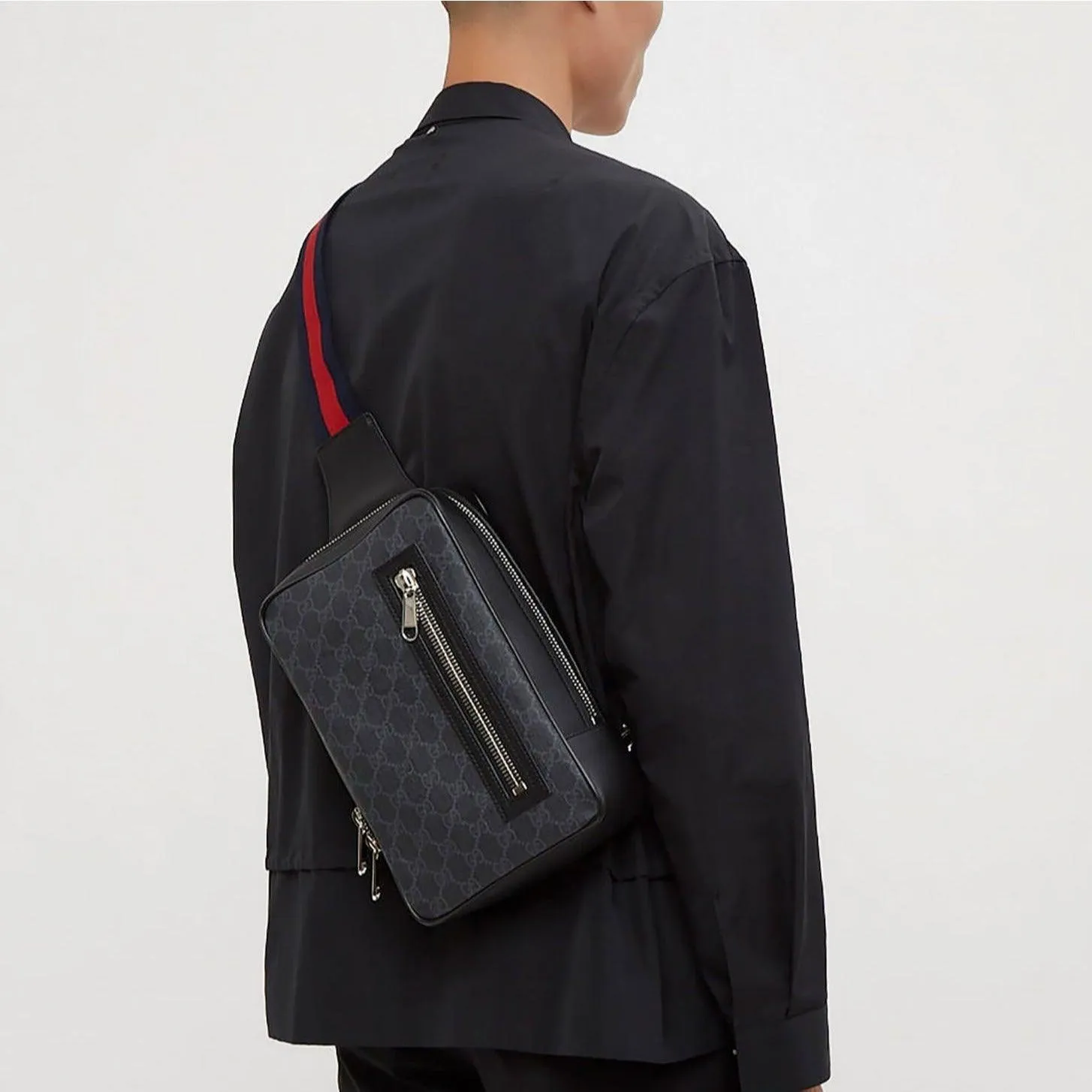 Gucci GG GG Supreme Sling Backpack Body Bag Waist Bag Black Men's