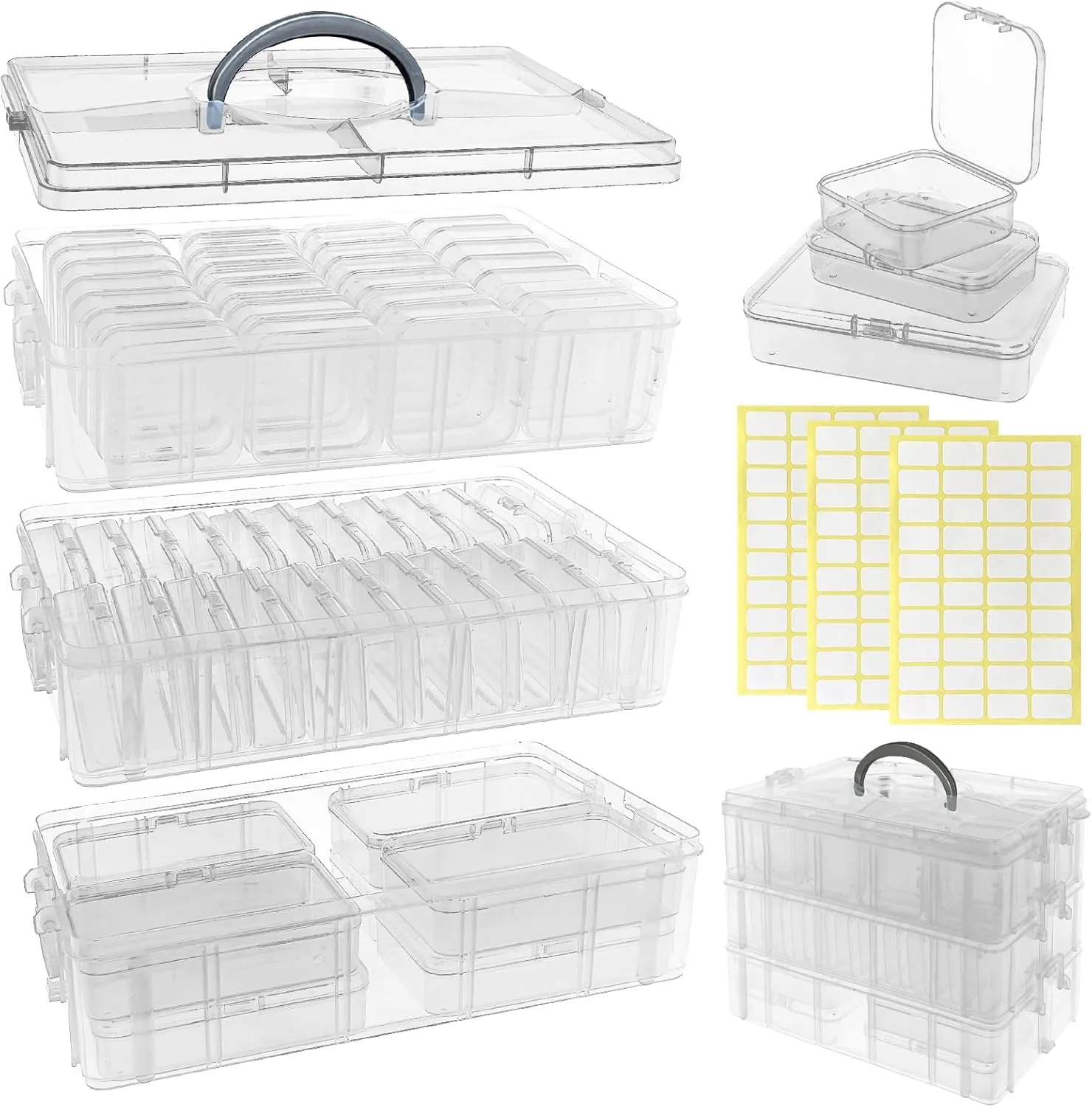 Guyuyii Bead Organizer – 3-Tier Stackable Bead Storage with 58 Clear Containers for Beads, Jewelry, Craft Supplies, Sewing, and Small Items – Portable Organizer for Crafters, Parents, and Travel Use