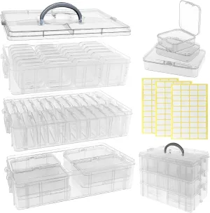 Guyuyii Bead Organizer – 3-Tier Stackable Bead Storage with 58 Clear Containers for Beads, Jewelry, Craft Supplies, Sewing, and Small Items – Portable Organizer for Crafters, Parents, and Travel Use