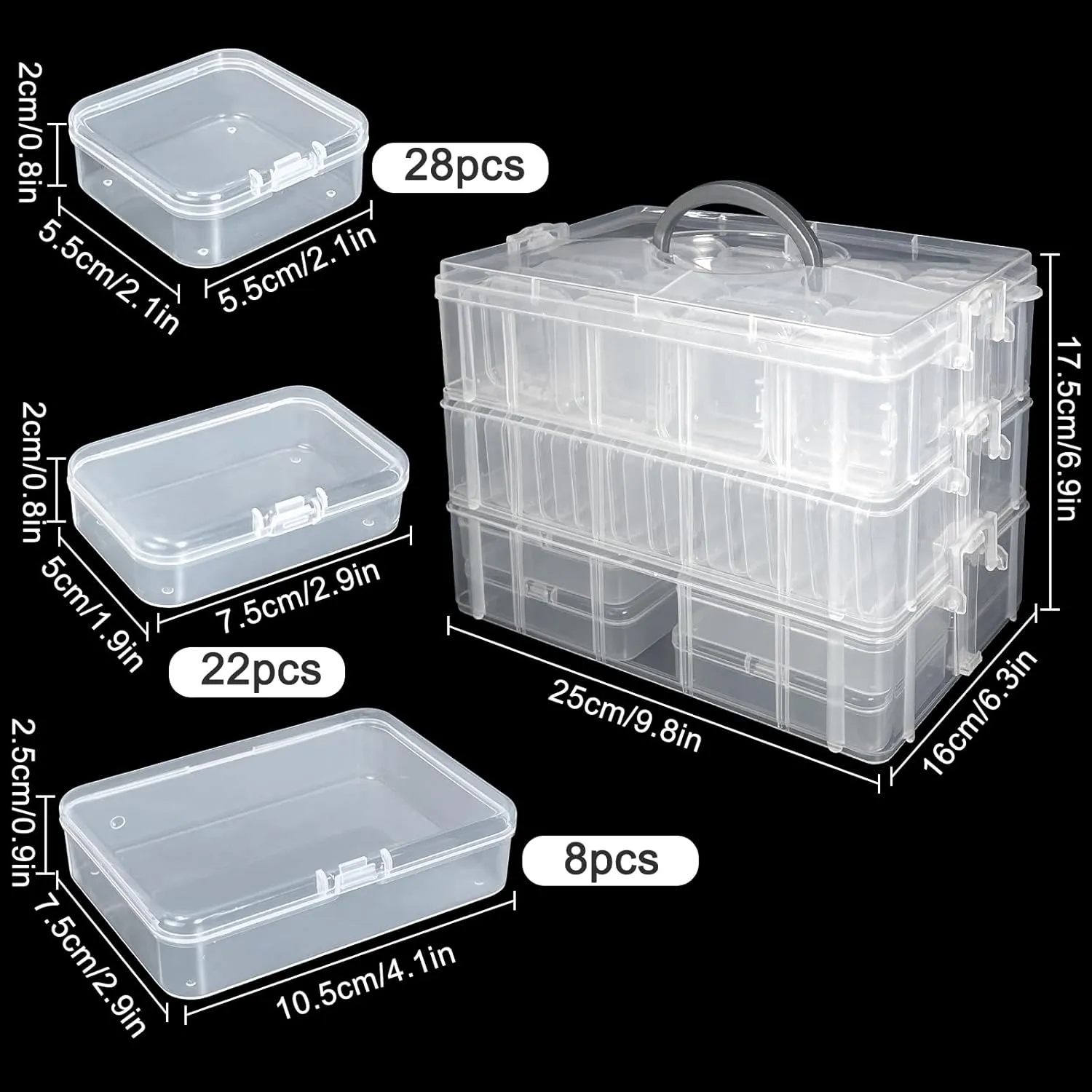Guyuyii Bead Organizer – 3-Tier Stackable Bead Storage with 58 Clear Containers for Beads, Jewelry, Craft Supplies, Sewing, and Small Items – Portable Organizer for Crafters, Parents, and Travel Use