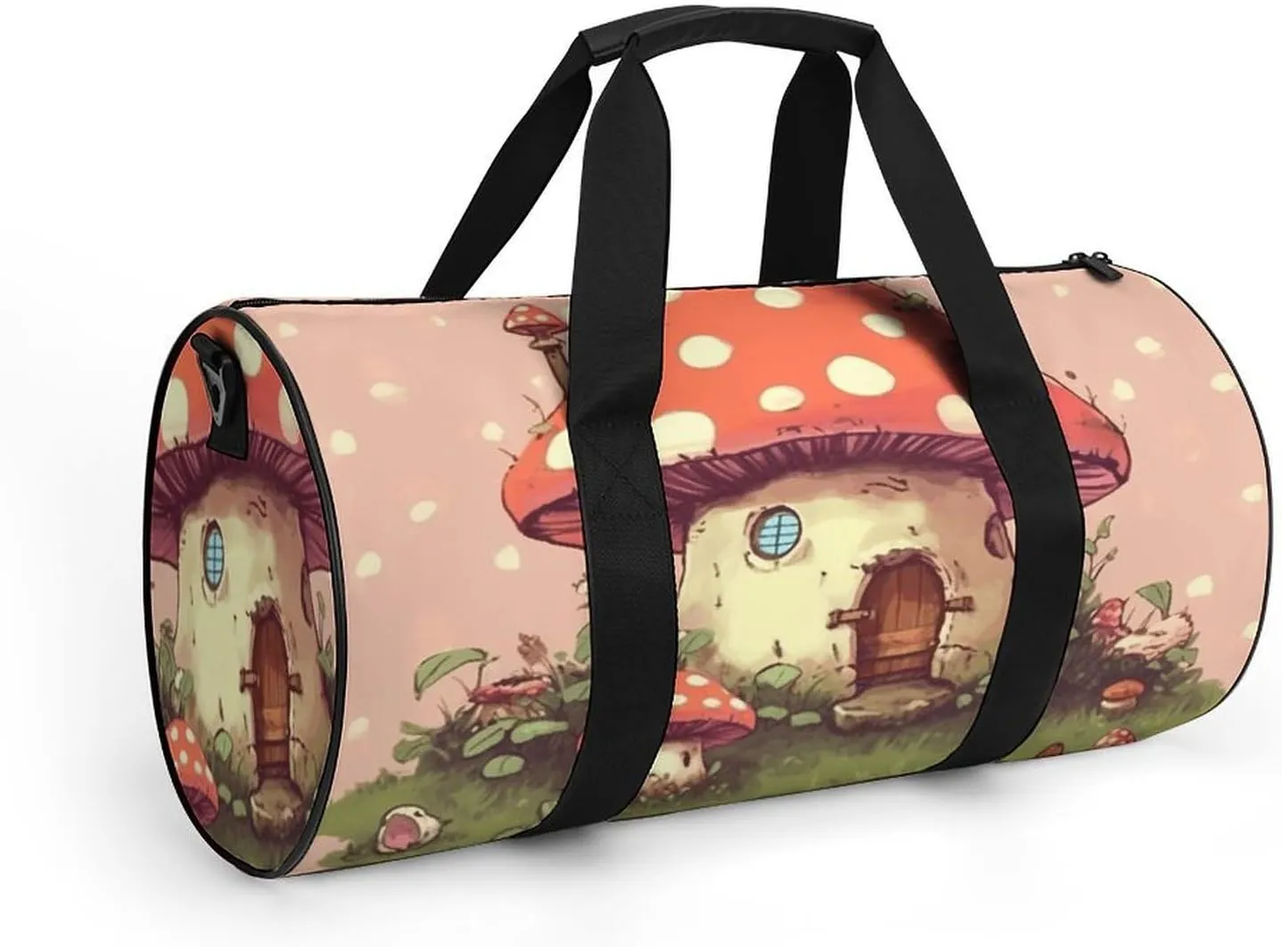 Gym Bag for Men Women Cute Mushroom House Duffel Bag Overnight Bag with Compartment Gym Sackpac