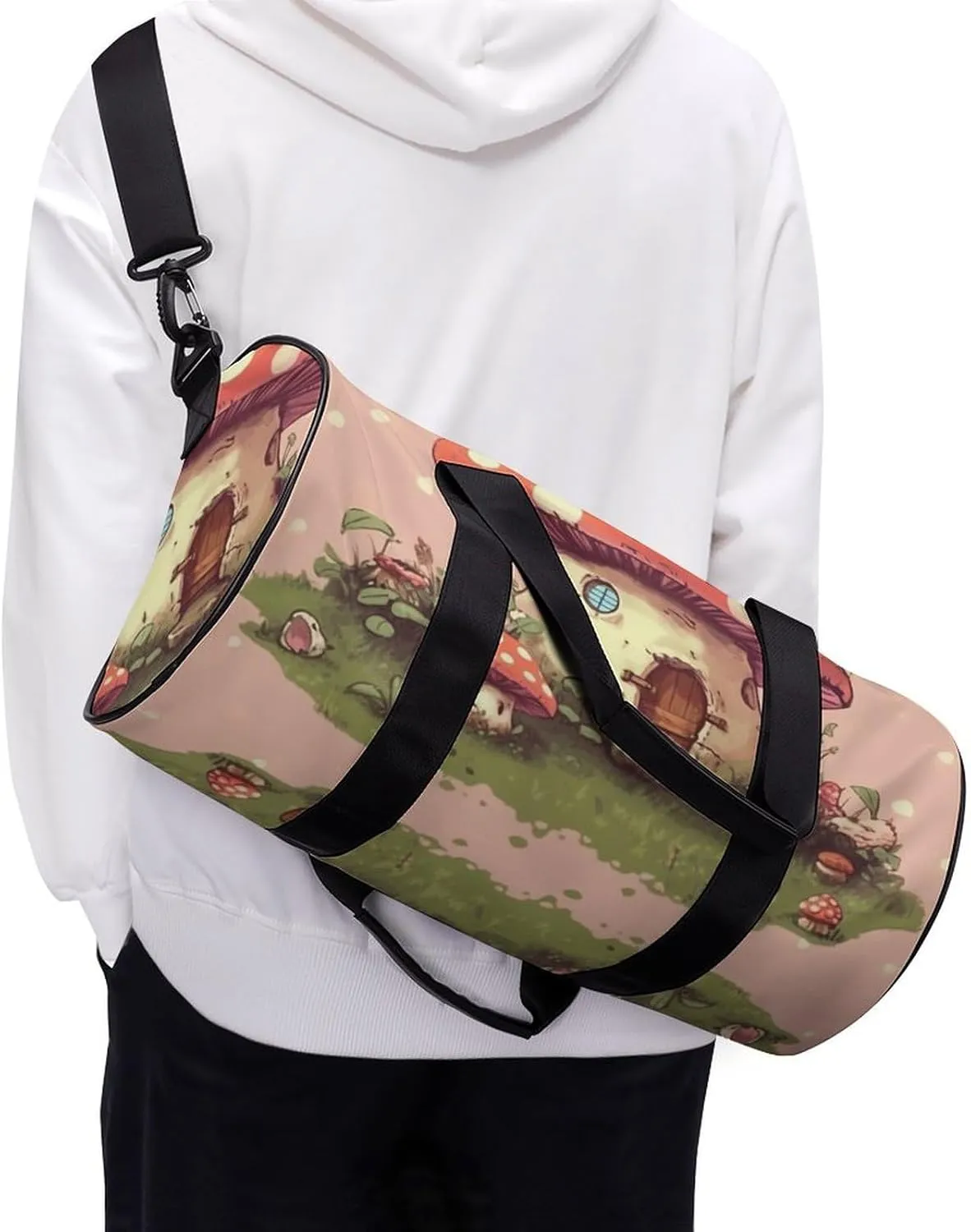 Gym Bag for Men Women Cute Mushroom House Duffel Bag Overnight Bag with Compartment Gym Sackpac