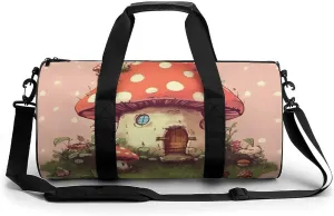 Gym Bag for Men Women Cute Mushroom House Duffel Bag Overnight Bag with Compartment Gym Sackpac