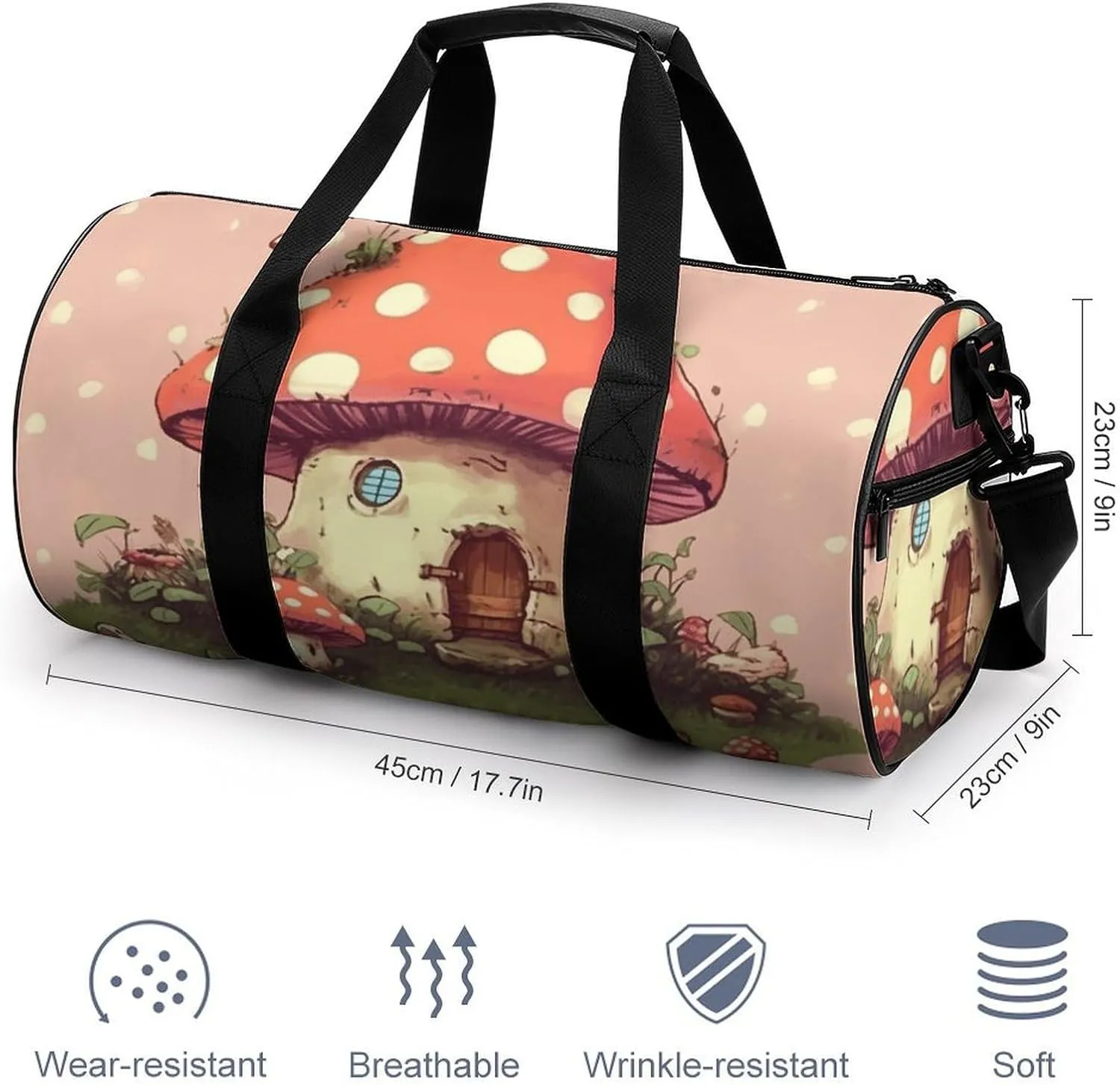 Gym Bag for Men Women Cute Mushroom House Duffel Bag Overnight Bag with Compartment Gym Sackpac