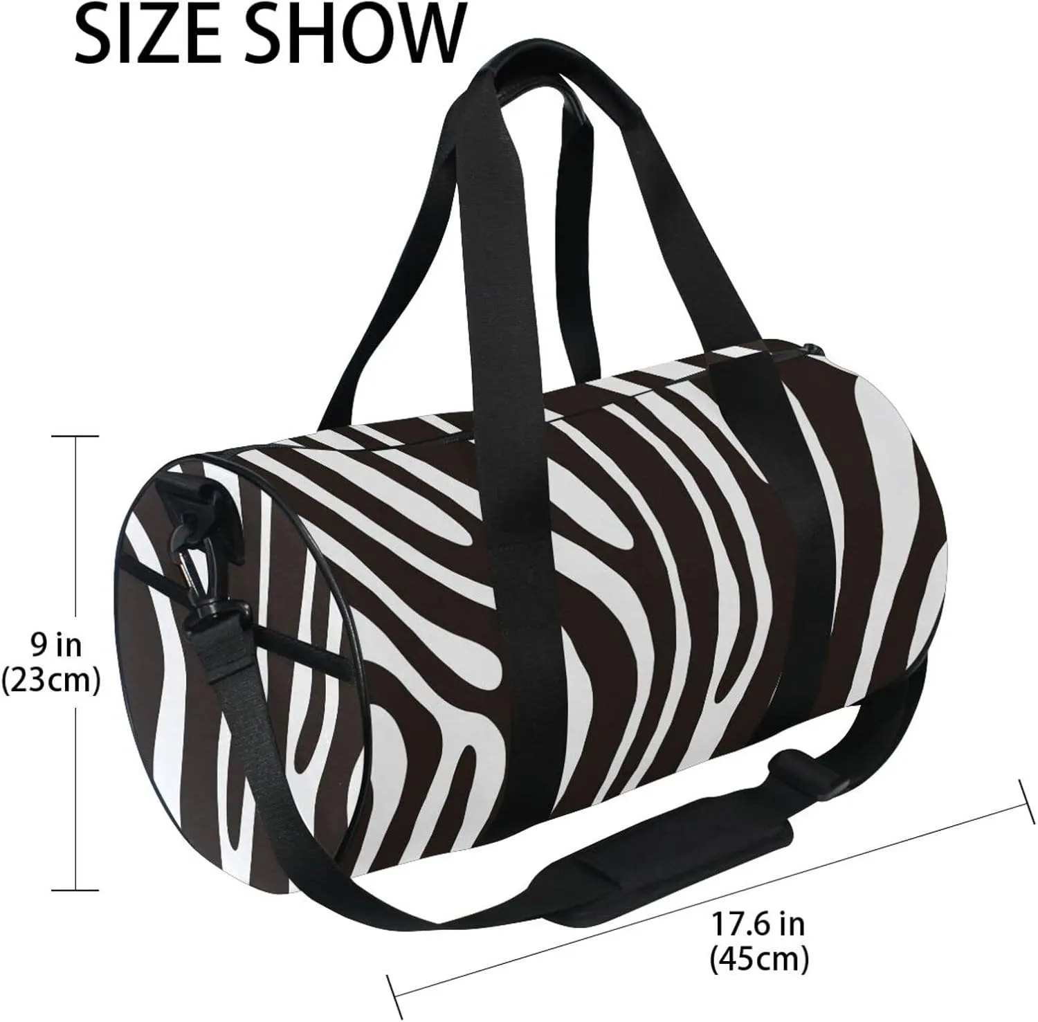 Gym Bag for Women and Men Small Duffel Bag for Sports Travel Weekender Overnight Vacation Beach Lightweight Carry on Bag for Boys Girls Black and White Zebra Pattern