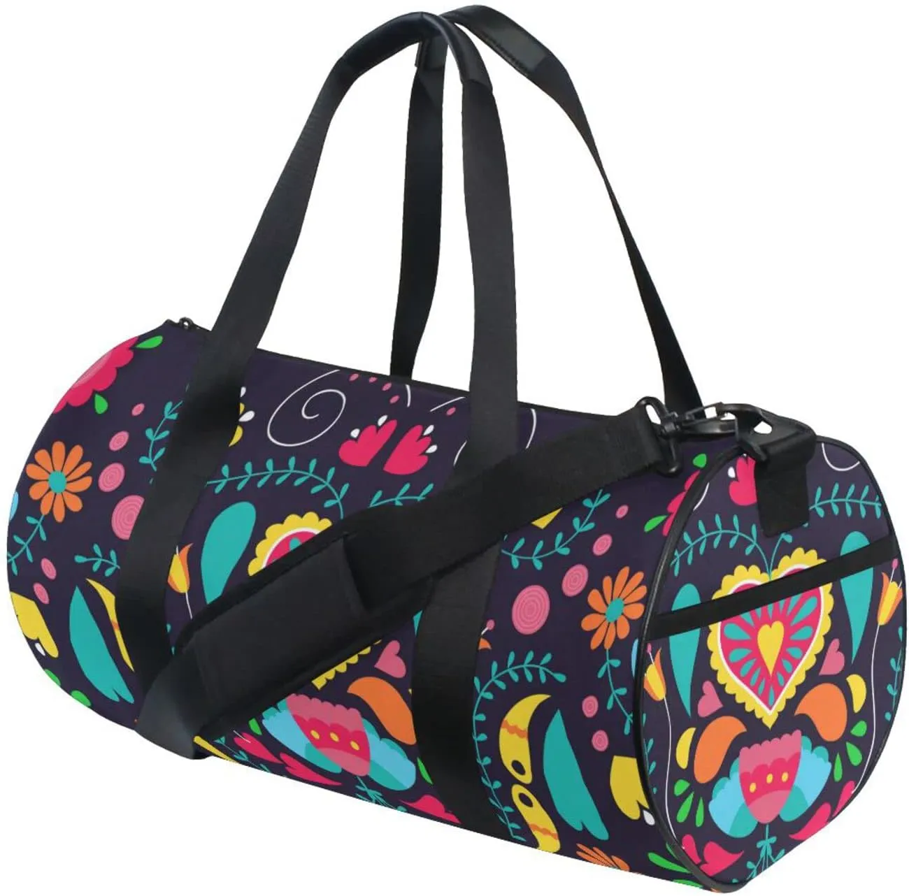 Gym Bag for Women and Men Small Duffel Bag for Sports Travel Weekender Overnight Vacation Beach Lightweight Carry on Bag for Boys Girls Floral Black