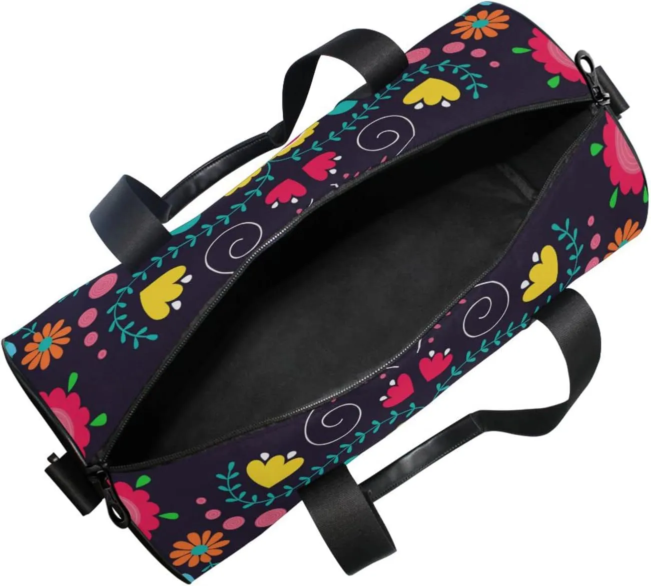 Gym Bag for Women and Men Small Duffel Bag for Sports Travel Weekender Overnight Vacation Beach Lightweight Carry on Bag for Boys Girls Floral Black