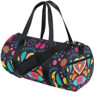 Gym Bag for Women and Men Small Duffel Bag for Sports Travel Weekender Overnight Vacation Beach Lightweight Carry on Bag for Boys Girls Floral Black