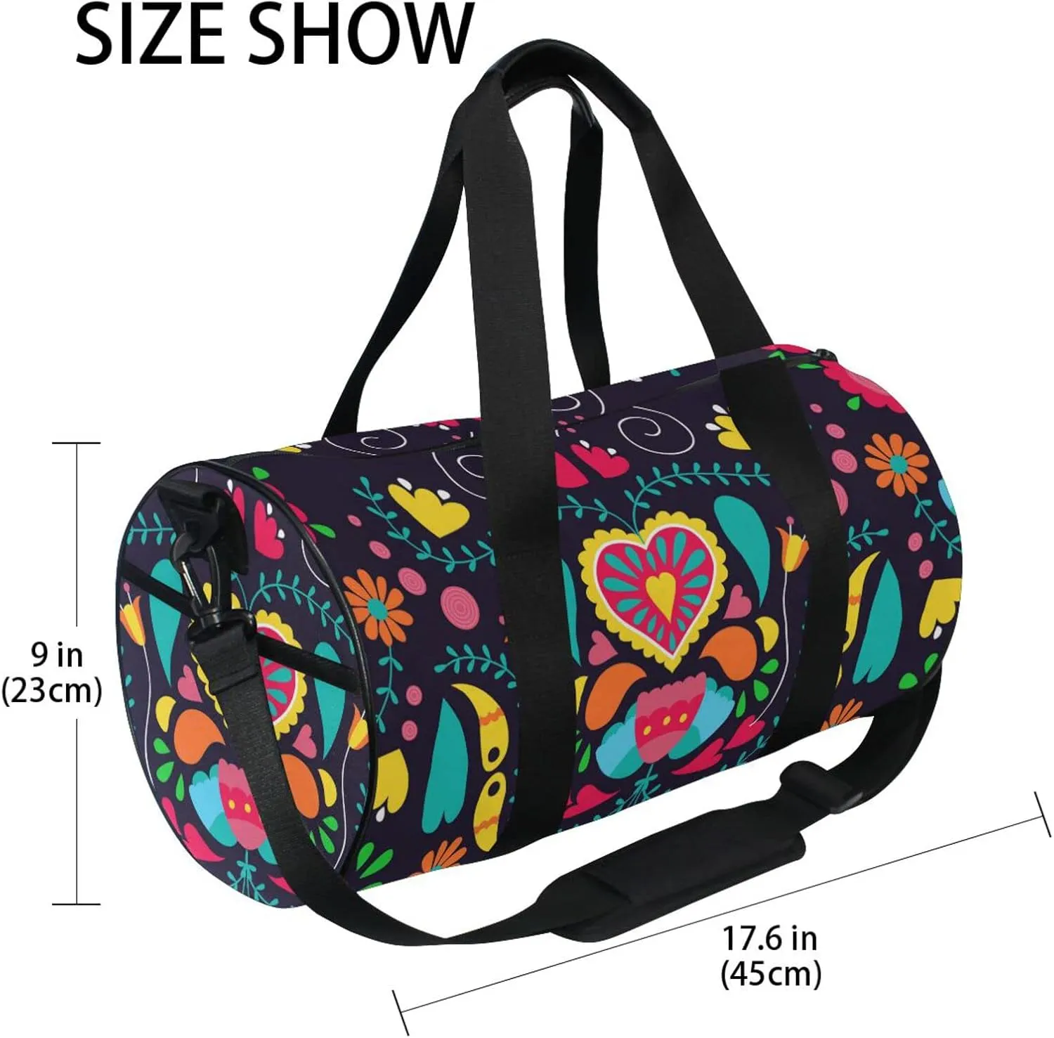 Gym Bag for Women and Men Small Duffel Bag for Sports Travel Weekender Overnight Vacation Beach Lightweight Carry on Bag for Boys Girls Floral Black