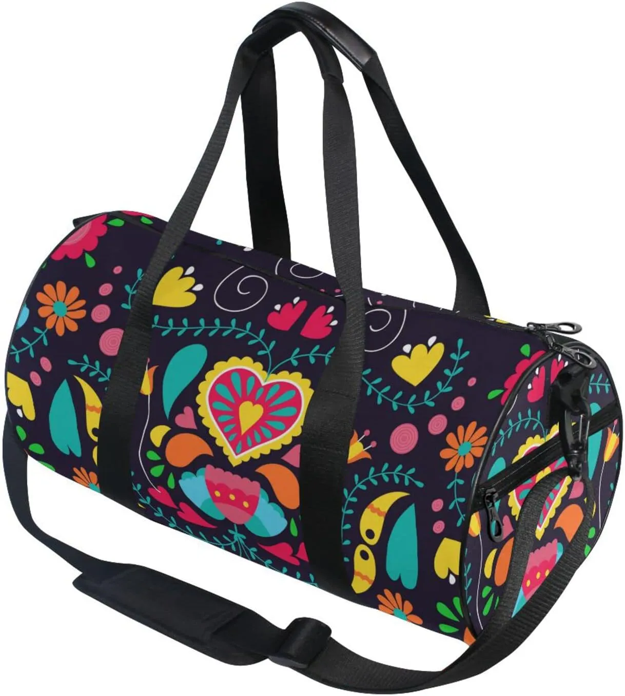 Gym Bag for Women and Men Small Duffel Bag for Sports Travel Weekender Overnight Vacation Beach Lightweight Carry on Bag for Boys Girls Floral Black