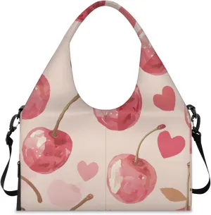 Gym Bag for Women Cherry Hearts Duffel Bag with Shoe Compartment and Yoga Mat Holder Portable Weekender Bags Travel Tote Bags