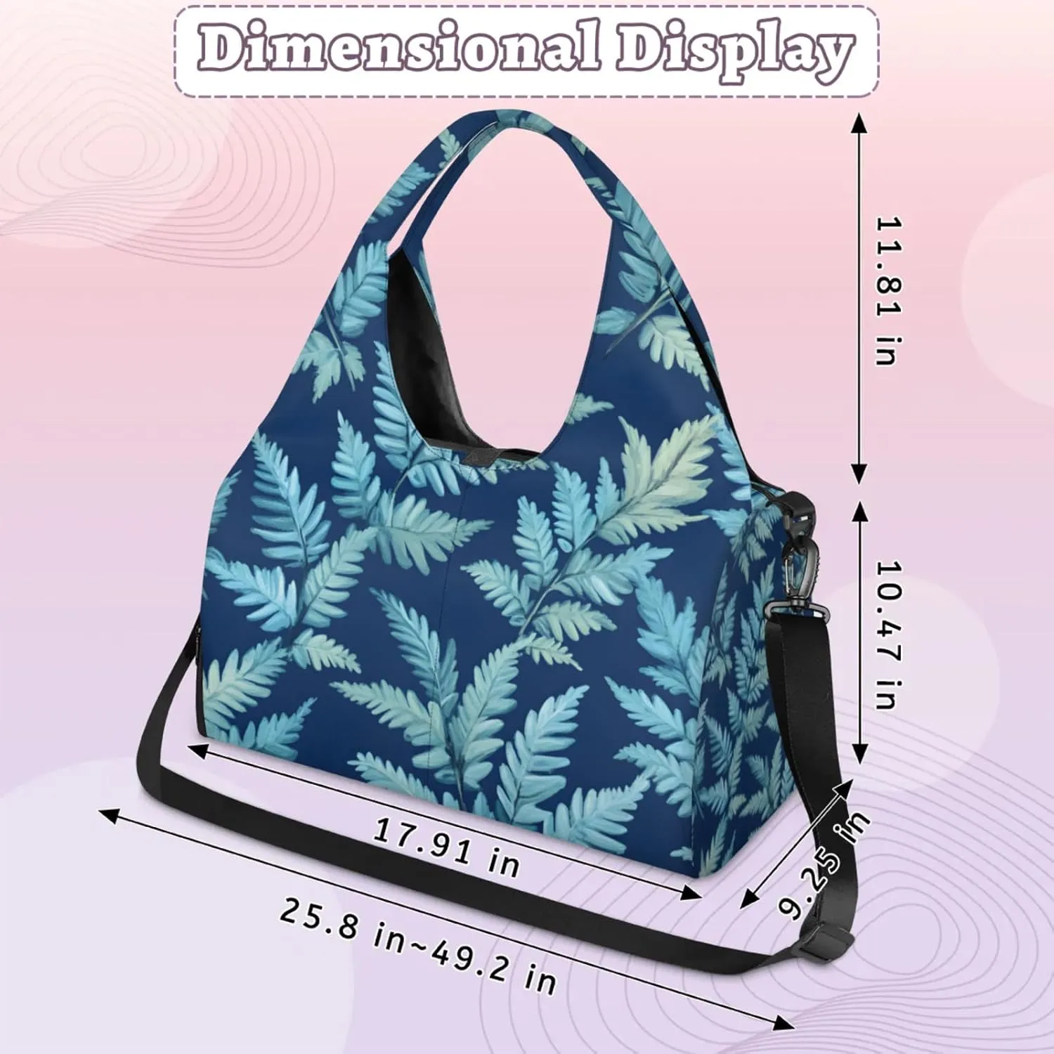 Gym Bag for Women Fern Leaves Theme Duffel Bag with Shoe Compartment and Yoga Mat Holder Portable Weekender Bags Travel Tote Bags