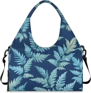Gym Bag for Women Fern Leaves Theme Duffel Bag with Shoe Compartment and Yoga Mat Holder Portable Weekender Bags Travel Tote Bags