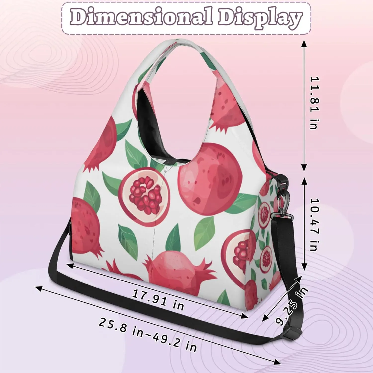 Gym Bag for Women Pomegranates Duffel Bag with Shoe Compartment and Yoga Mat Holder Portable Weekender Bags Travel Tote Bags