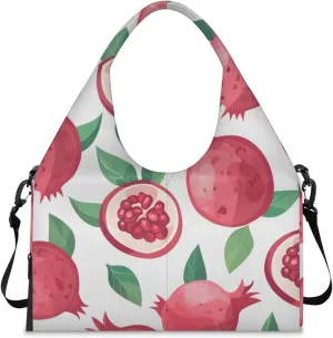 Gym Bag for Women Pomegranates Duffel Bag with Shoe Compartment and Yoga Mat Holder Portable Weekender Bags Travel Tote Bags