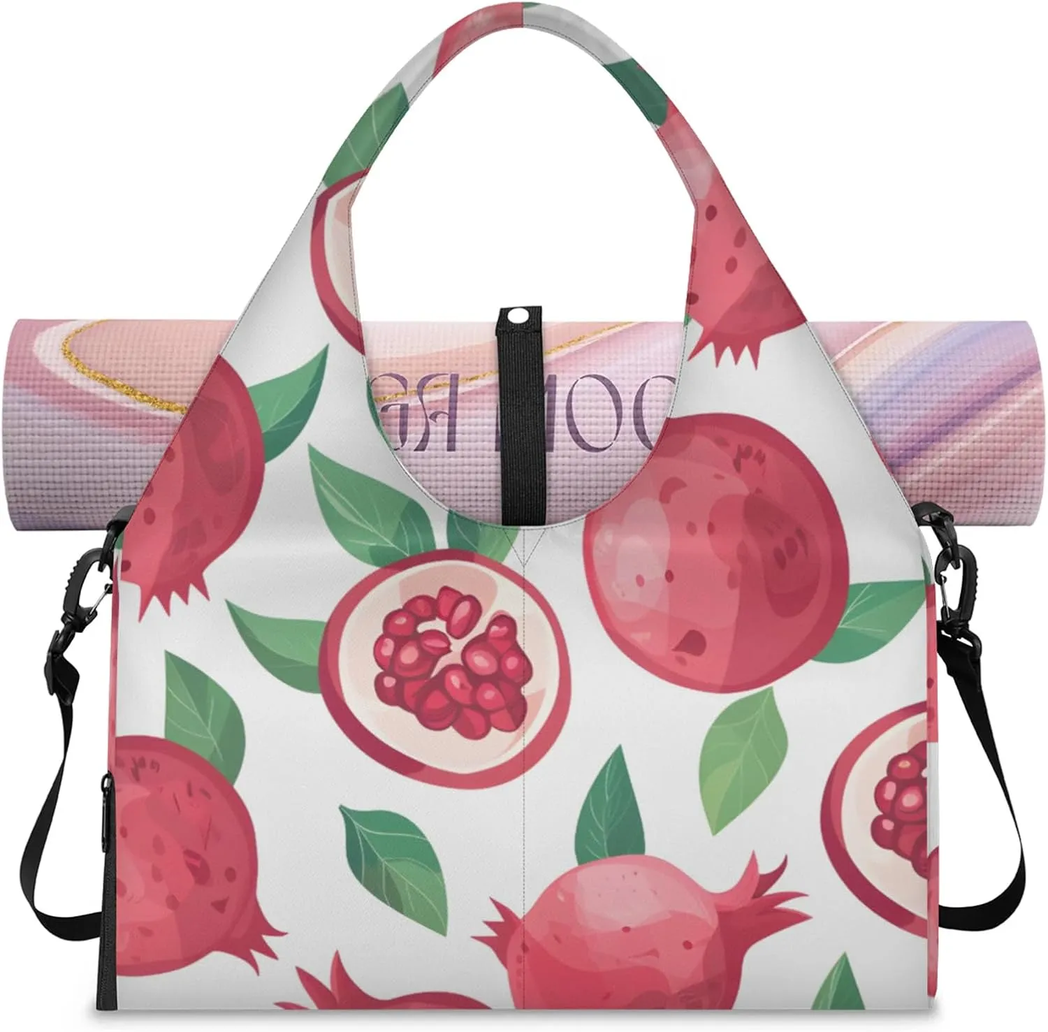 Gym Bag for Women Pomegranates Duffel Bag with Shoe Compartment and Yoga Mat Holder Portable Weekender Bags Travel Tote Bags