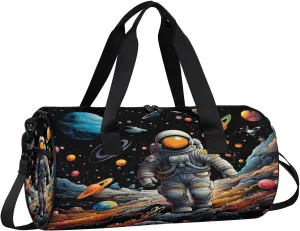 Gym Bags for Men Women Astronaut Planets Sports Duffel Bags Carry On Travel Duffle Bag with Detachable Adjustable Shoulder Strap Overnight Weekender Bag