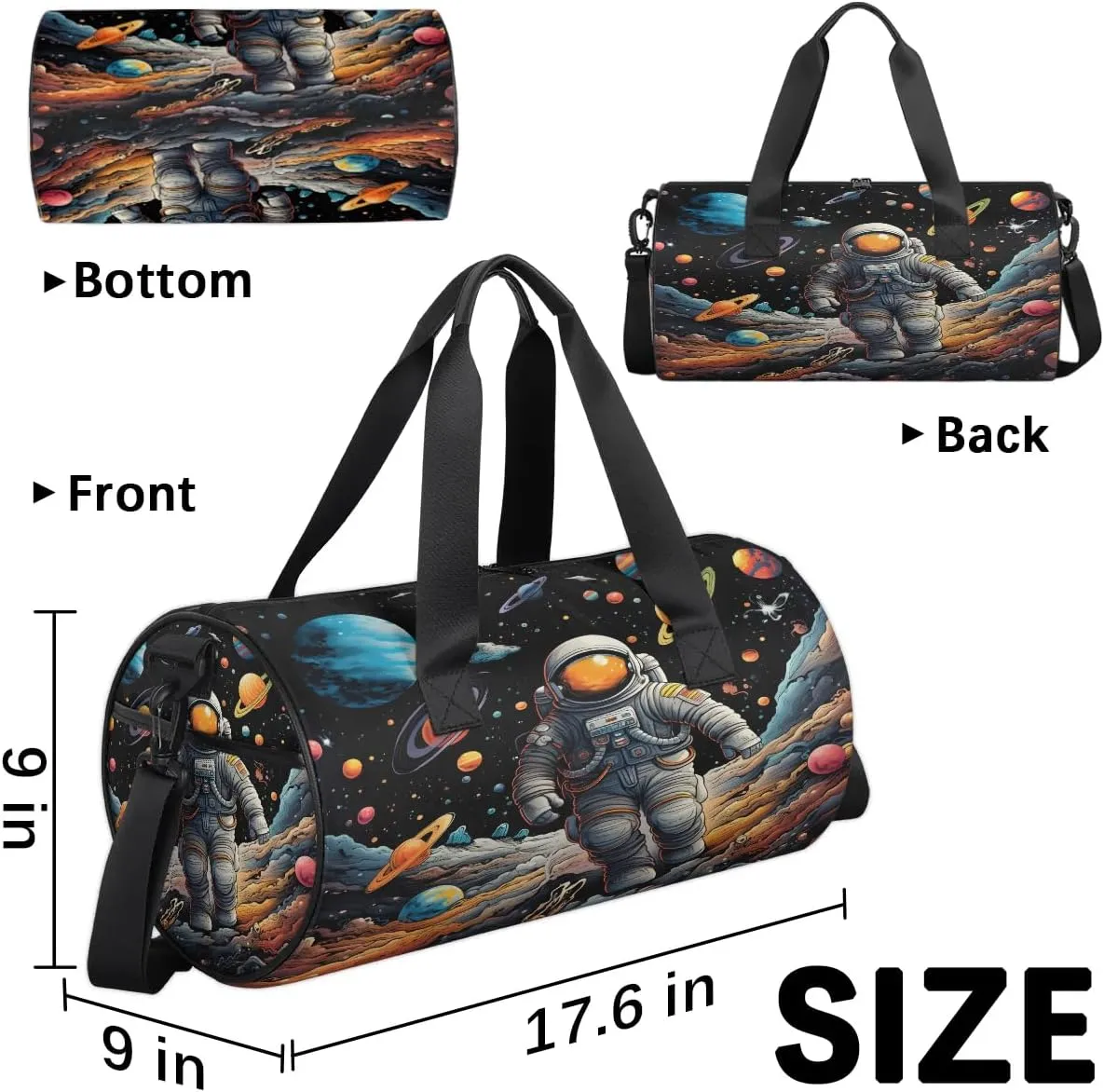 Gym Bags for Men Women Astronaut Planets Sports Duffel Bags Carry On Travel Duffle Bag with Detachable Adjustable Shoulder Strap Overnight Weekender Bag
